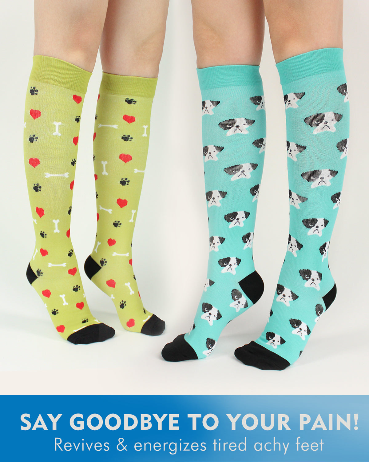 Hawkwell Pro Women's Compression Socks - Caliva Green/Blue Dog