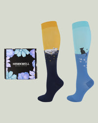 Compression Socks - Velvita Cat Black Yellow/Blue Green